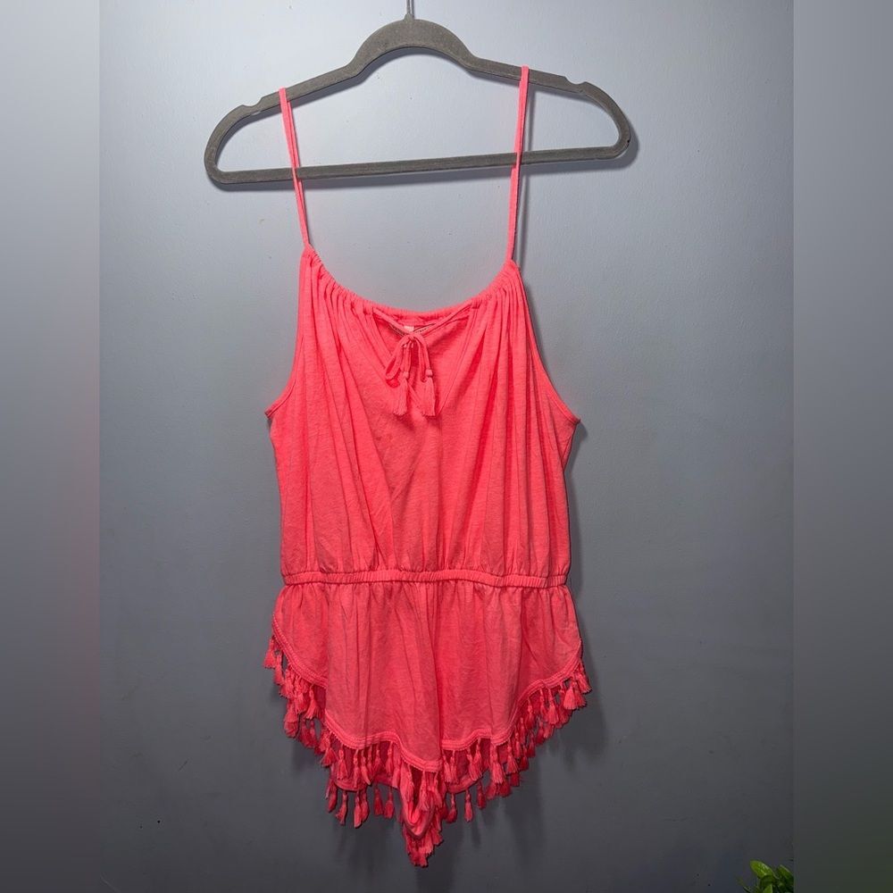 Victoria’s Secret hot pink fringe strappy shorts romper size small EUC
